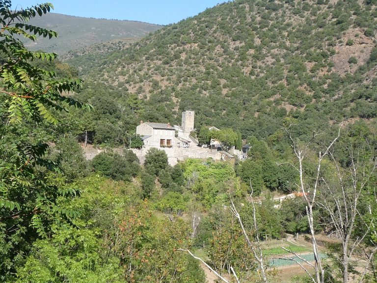 Pirineos Pirineo Réserve naturelle nationale de Conat 4 Vista del pueblo de Conat rodeado de laderas boscosas del Conflent, en el entorno de la reserva natural del Mont Coronat